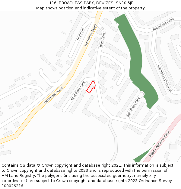 116, BROADLEAS PARK, DEVIZES, SN10 5JF: Location map and indicative extent of plot