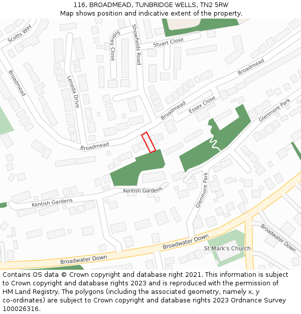 116, BROADMEAD, TUNBRIDGE WELLS, TN2 5RW: Location map and indicative extent of plot