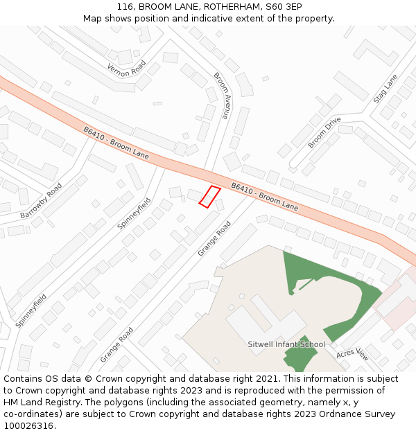 116, BROOM LANE, ROTHERHAM, S60 3EP: Location map and indicative extent of plot