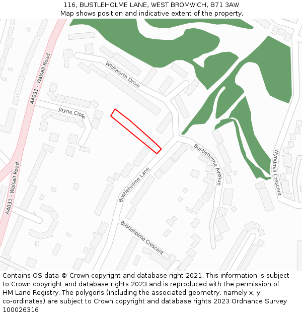 116, BUSTLEHOLME LANE, WEST BROMWICH, B71 3AW: Location map and indicative extent of plot