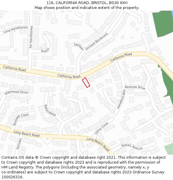 116, CALIFORNIA ROAD, BRISTOL, BS30 9XH: Location map and indicative extent of plot