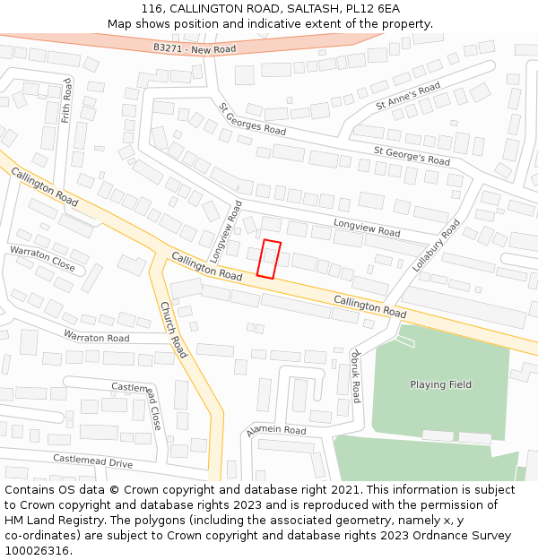 116, CALLINGTON ROAD, SALTASH, PL12 6EA: Location map and indicative extent of plot