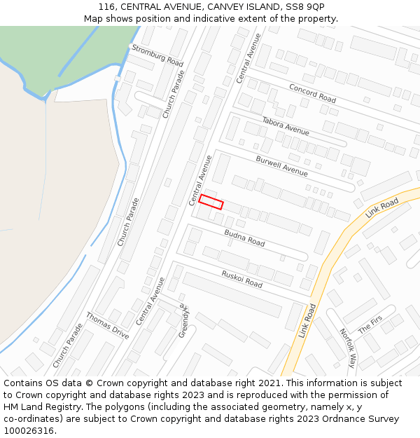 116, CENTRAL AVENUE, CANVEY ISLAND, SS8 9QP: Location map and indicative extent of plot