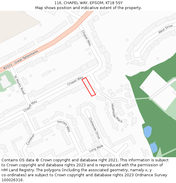 116, CHAPEL WAY, EPSOM, KT18 5SY: Location map and indicative extent of plot