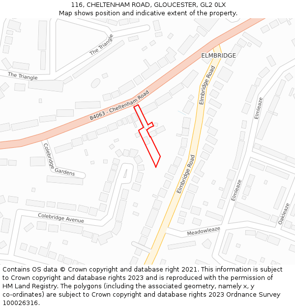 116, CHELTENHAM ROAD, GLOUCESTER, GL2 0LX: Location map and indicative extent of plot