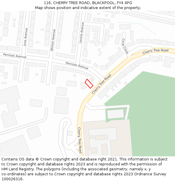 116, CHERRY TREE ROAD, BLACKPOOL, FY4 4PG: Location map and indicative extent of plot
