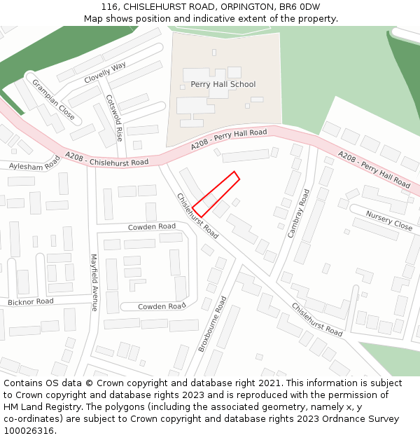 116, CHISLEHURST ROAD, ORPINGTON, BR6 0DW: Location map and indicative extent of plot