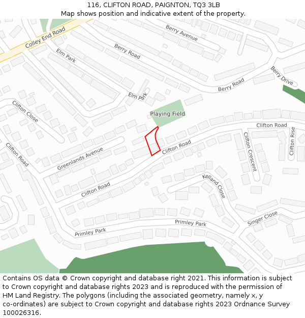 116, CLIFTON ROAD, PAIGNTON, TQ3 3LB: Location map and indicative extent of plot