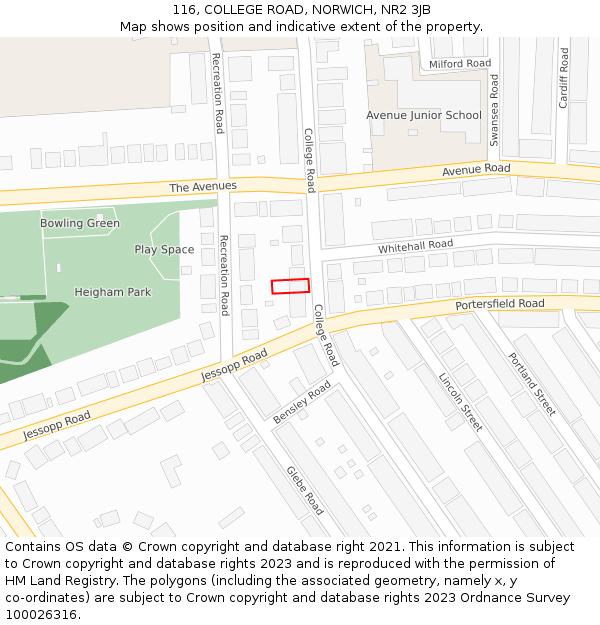 116, COLLEGE ROAD, NORWICH, NR2 3JB: Location map and indicative extent of plot