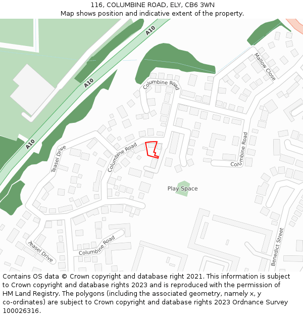 116, COLUMBINE ROAD, ELY, CB6 3WN: Location map and indicative extent of plot