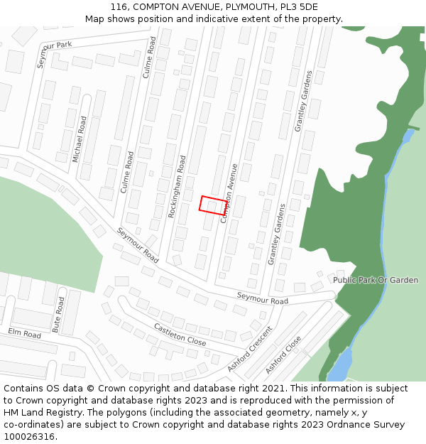 116, COMPTON AVENUE, PLYMOUTH, PL3 5DE: Location map and indicative extent of plot