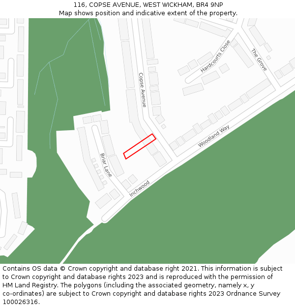 116, COPSE AVENUE, WEST WICKHAM, BR4 9NP: Location map and indicative extent of plot