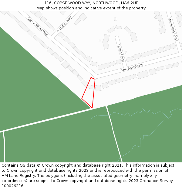 116, COPSE WOOD WAY, NORTHWOOD, HA6 2UB: Location map and indicative extent of plot