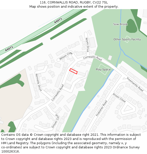 116, CORNWALLIS ROAD, RUGBY, CV22 7SL: Location map and indicative extent of plot