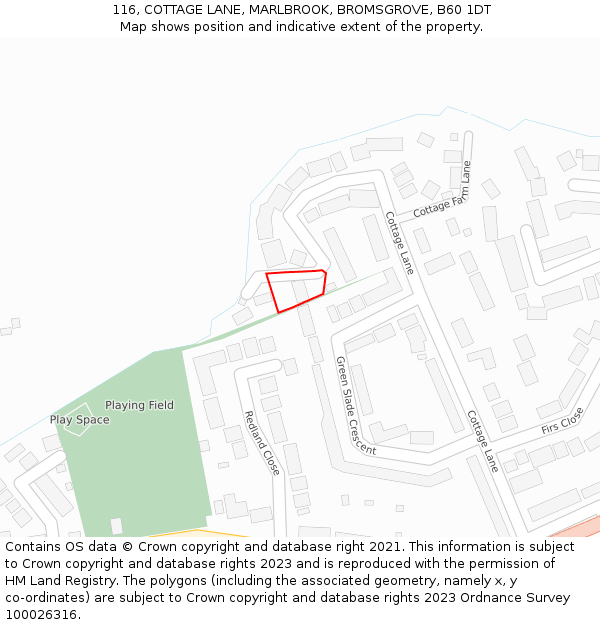 116, COTTAGE LANE, MARLBROOK, BROMSGROVE, B60 1DT: Location map and indicative extent of plot