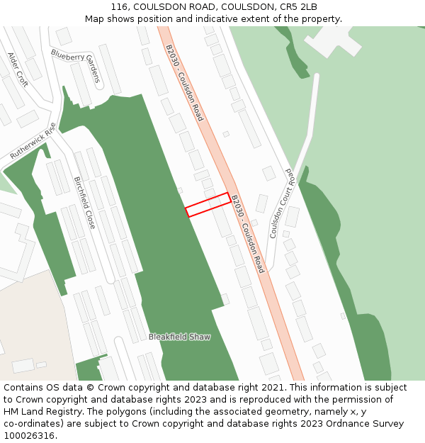 116, COULSDON ROAD, COULSDON, CR5 2LB: Location map and indicative extent of plot