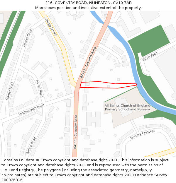 116, COVENTRY ROAD, NUNEATON, CV10 7AB: Location map and indicative extent of plot