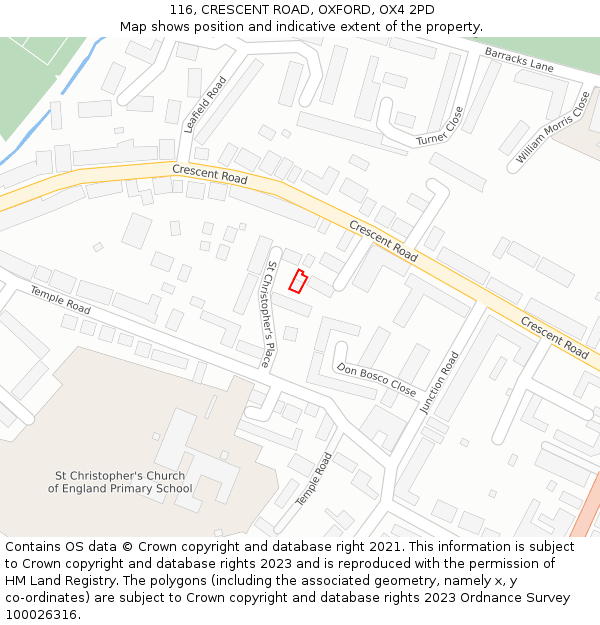 116, CRESCENT ROAD, OXFORD, OX4 2PD: Location map and indicative extent of plot