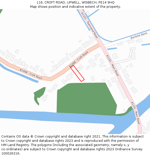 116, CROFT ROAD, UPWELL, WISBECH, PE14 9HQ: Location map and indicative extent of plot