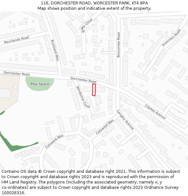 116, DORCHESTER ROAD, WORCESTER PARK, KT4 8PA: Location map and indicative extent of plot
