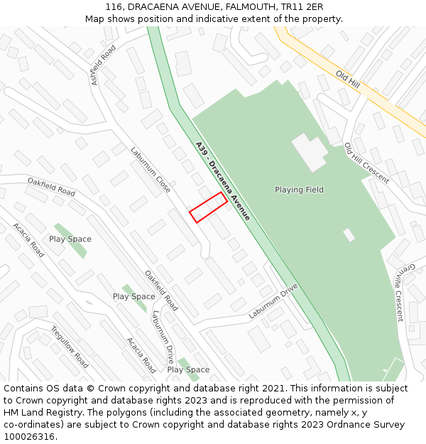 116, DRACAENA AVENUE, FALMOUTH, TR11 2ER: Location map and indicative extent of plot