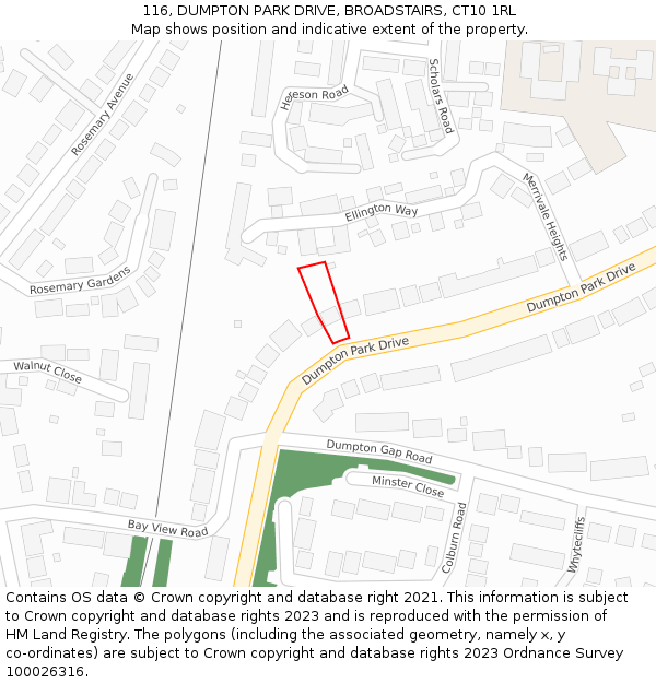 116, DUMPTON PARK DRIVE, BROADSTAIRS, CT10 1RL: Location map and indicative extent of plot