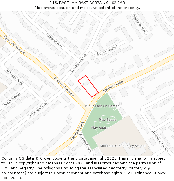 116, EASTHAM RAKE, WIRRAL, CH62 9AB: Location map and indicative extent of plot