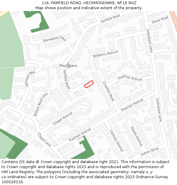 116, FAIRFIELD ROAD, HECKMONDWIKE, WF16 9NZ: Location map and indicative extent of plot
