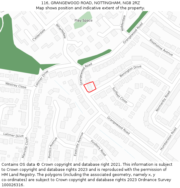 116, GRANGEWOOD ROAD, NOTTINGHAM, NG8 2RZ: Location map and indicative extent of plot