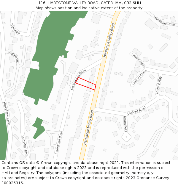 116, HARESTONE VALLEY ROAD, CATERHAM, CR3 6HH: Location map and indicative extent of plot