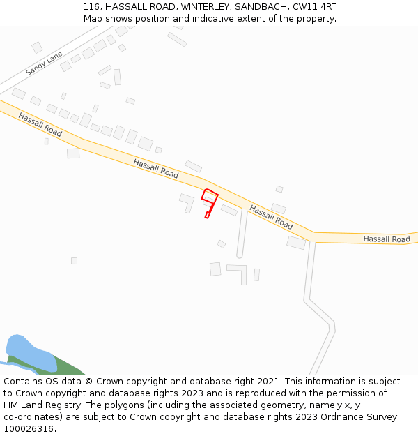 116, HASSALL ROAD, WINTERLEY, SANDBACH, CW11 4RT: Location map and indicative extent of plot