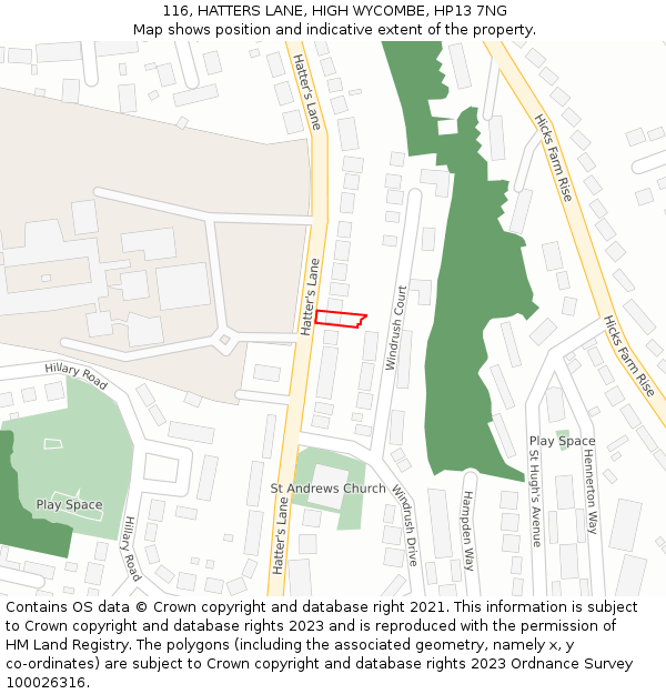 116, HATTERS LANE, HIGH WYCOMBE, HP13 7NG: Location map and indicative extent of plot