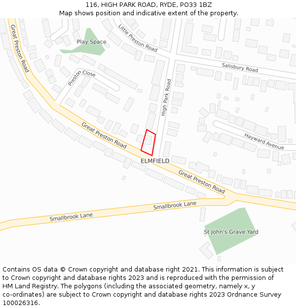 116, HIGH PARK ROAD, RYDE, PO33 1BZ: Location map and indicative extent of plot