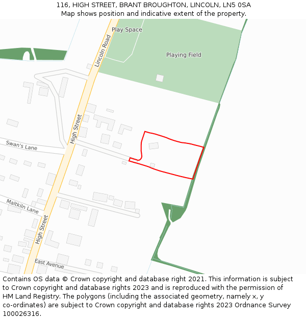 116, HIGH STREET, BRANT BROUGHTON, LINCOLN, LN5 0SA: Location map and indicative extent of plot