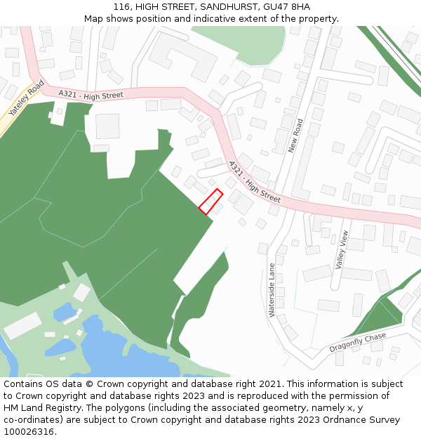 116, HIGH STREET, SANDHURST, GU47 8HA: Location map and indicative extent of plot