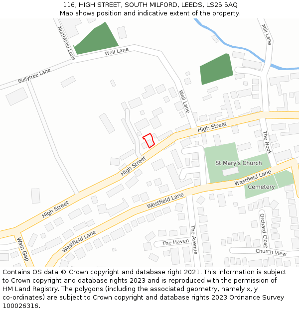 116, HIGH STREET, SOUTH MILFORD, LEEDS, LS25 5AQ: Location map and indicative extent of plot