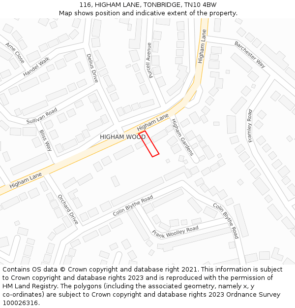 116, HIGHAM LANE, TONBRIDGE, TN10 4BW: Location map and indicative extent of plot