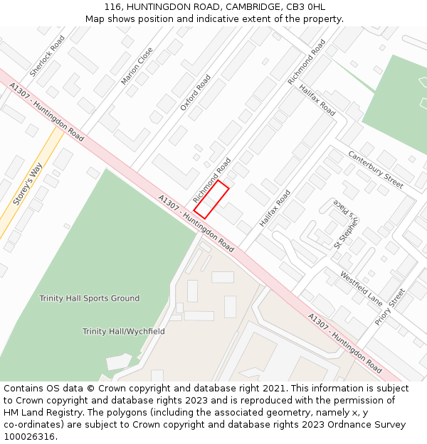 116, HUNTINGDON ROAD, CAMBRIDGE, CB3 0HL: Location map and indicative extent of plot