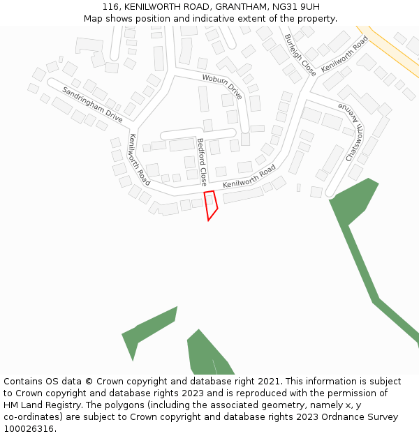 116, KENILWORTH ROAD, GRANTHAM, NG31 9UH: Location map and indicative extent of plot