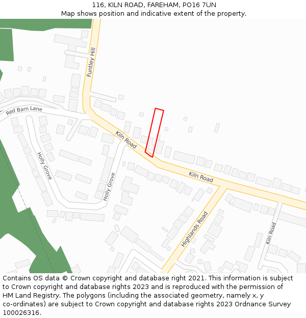 116, KILN ROAD, FAREHAM, PO16 7UN: Location map and indicative extent of plot