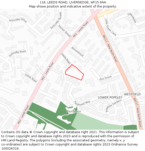 116, LEEDS ROAD, LIVERSEDGE, WF15 6AA: Location map and indicative extent of plot
