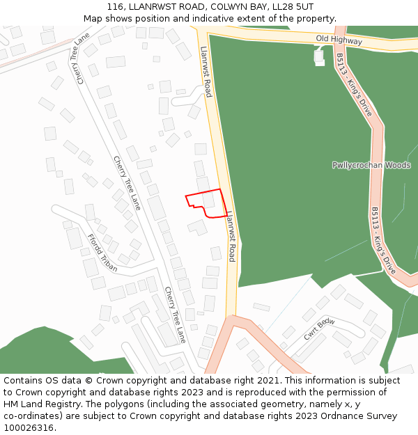 116, LLANRWST ROAD, COLWYN BAY, LL28 5UT: Location map and indicative extent of plot