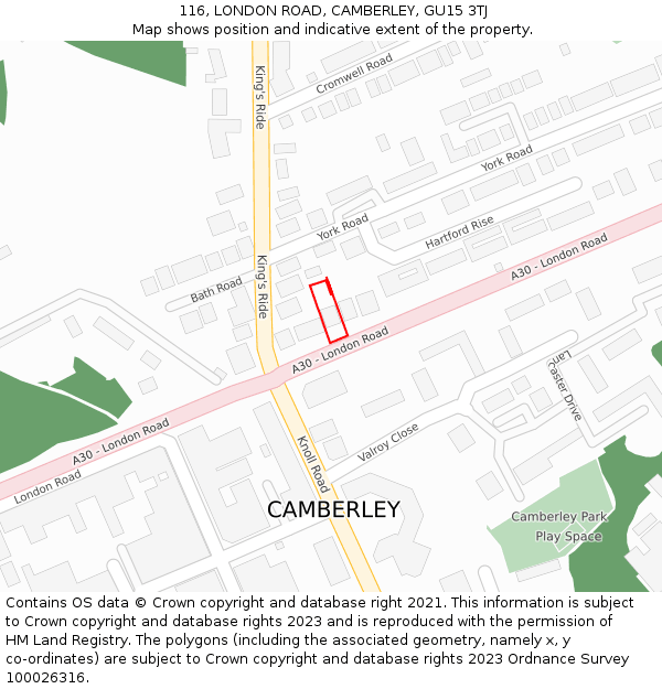 116, LONDON ROAD, CAMBERLEY, GU15 3TJ: Location map and indicative extent of plot