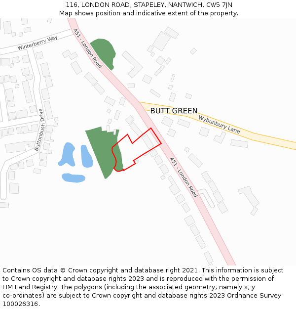 116, LONDON ROAD, STAPELEY, NANTWICH, CW5 7JN: Location map and indicative extent of plot