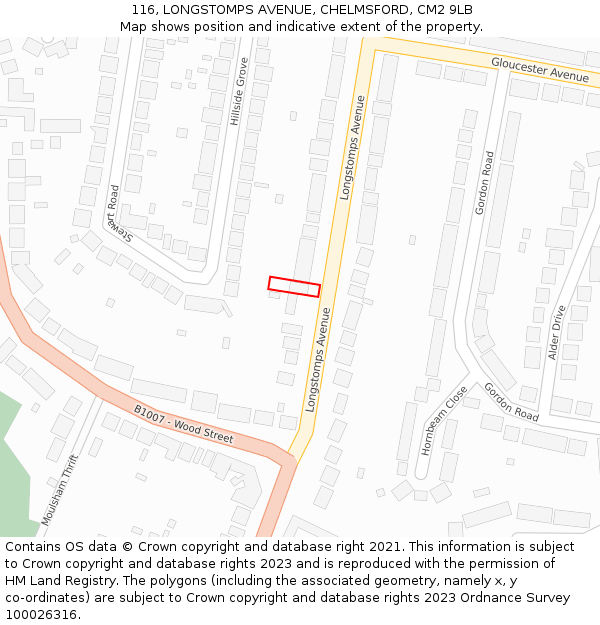 116, LONGSTOMPS AVENUE, CHELMSFORD, CM2 9LB: Location map and indicative extent of plot