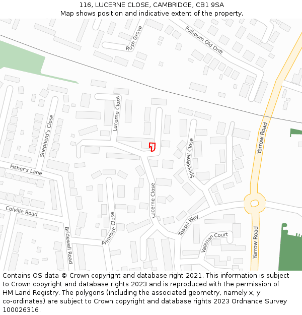 116, LUCERNE CLOSE, CAMBRIDGE, CB1 9SA: Location map and indicative extent of plot