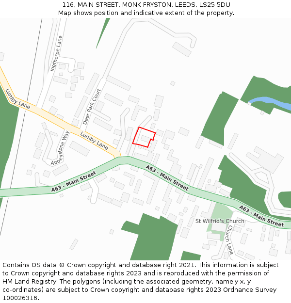 116, MAIN STREET, MONK FRYSTON, LEEDS, LS25 5DU: Location map and indicative extent of plot