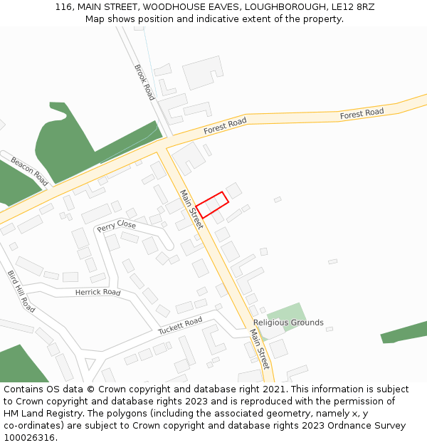 116, MAIN STREET, WOODHOUSE EAVES, LOUGHBOROUGH, LE12 8RZ: Location map and indicative extent of plot