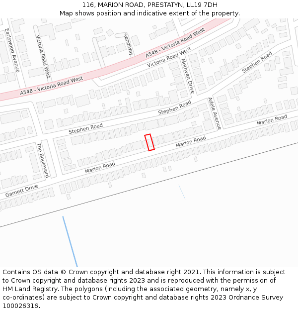 116, MARION ROAD, PRESTATYN, LL19 7DH: Location map and indicative extent of plot