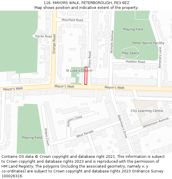 116, MAYORS WALK, PETERBOROUGH, PE3 6EZ: Location map and indicative extent of plot